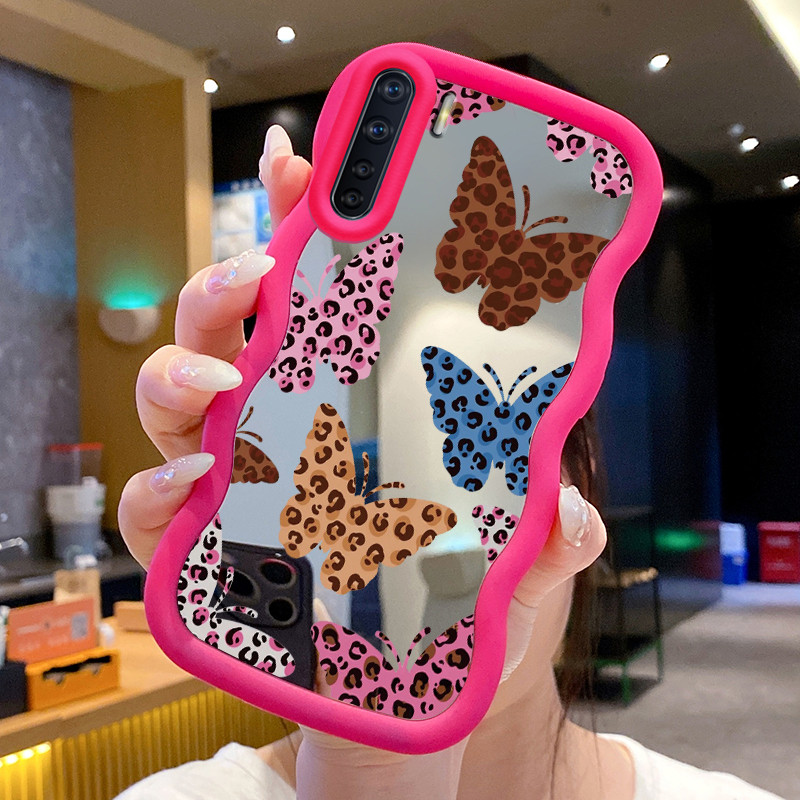 Casing Untuk OPPO A91 F15 Reno 3 Case Casing Kupu-kupu Leopard Pola HP Cesing Macaron Kasing Mirror 