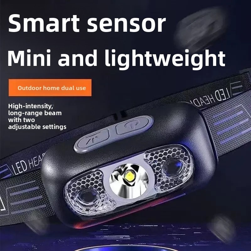 Strong Light Headlamp Portable LED Sensor Headlamp USB Rechargeable Head Flashlight Outdoor Camping