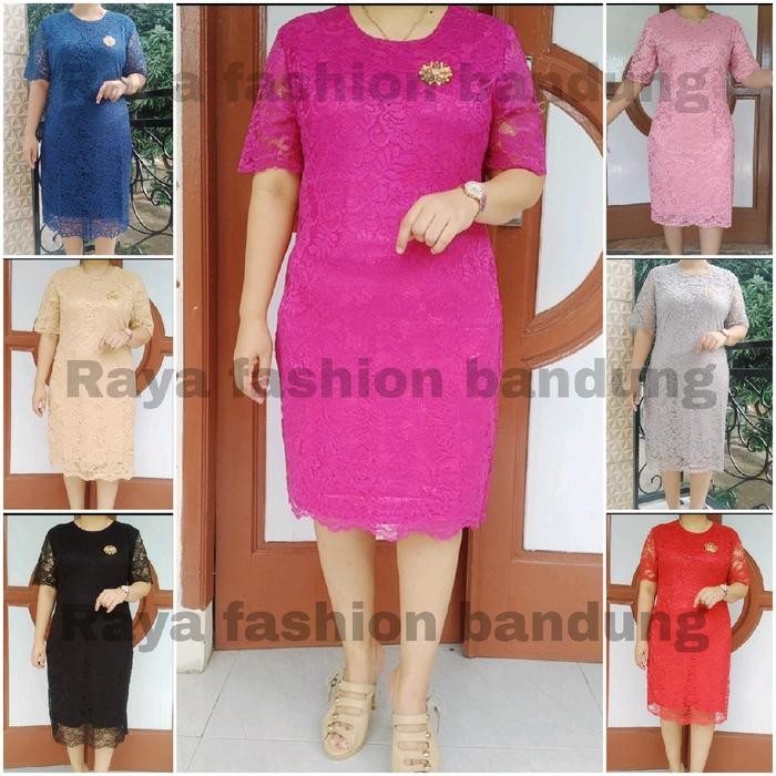 080j- Dress Juwita Euneke L Xl Xxl 3Xl 4Xl 5Xl Brokat Tangan Pendek Termurah Laris Lapis