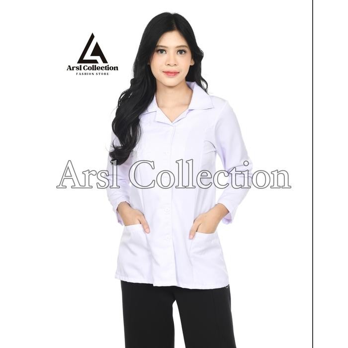 SIAPKIRIM Atasan Putih PDH PNS Wanita Pilihan Warna List Hitam, Biru,Polos Seragam Kerja ASN,