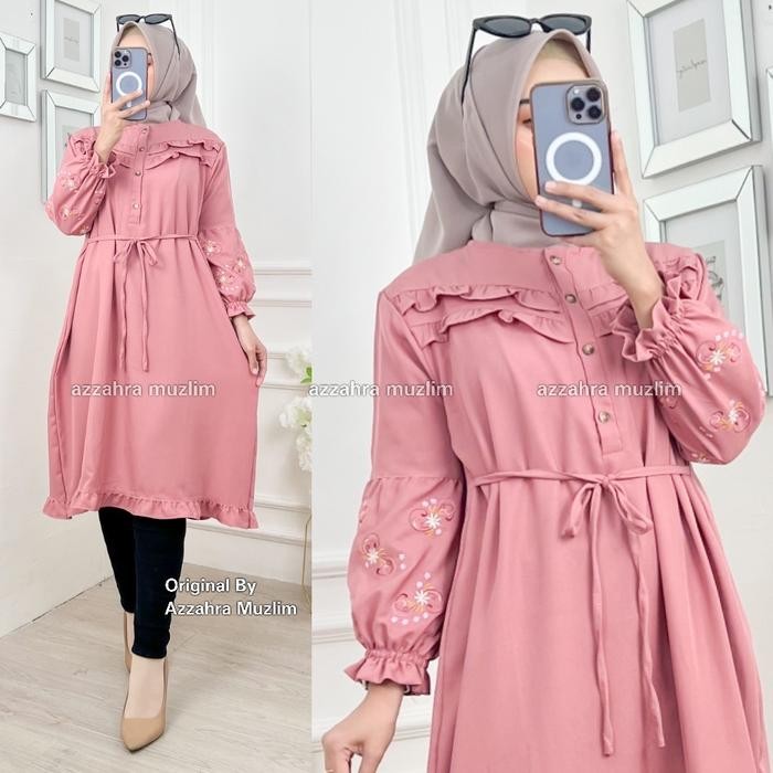 de68- Azzahra Grosir - Queen Dress Ld110 Tunik Wanita Busui Shakila Bordir R.13 - 321-6423