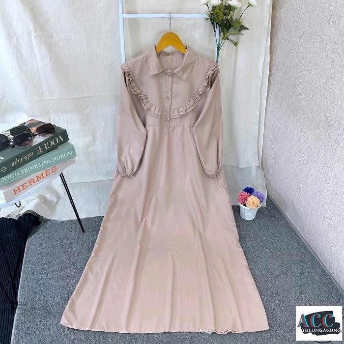 KirimCpT- Gamis Polos Remaja Dada Renda Cantik Ld 100 Produk Umkm Tulungagung