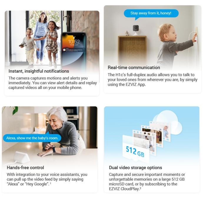 x3ad- Ezviz H1C Smart Home Wifi Ip Camera Indoor Cctv Type C