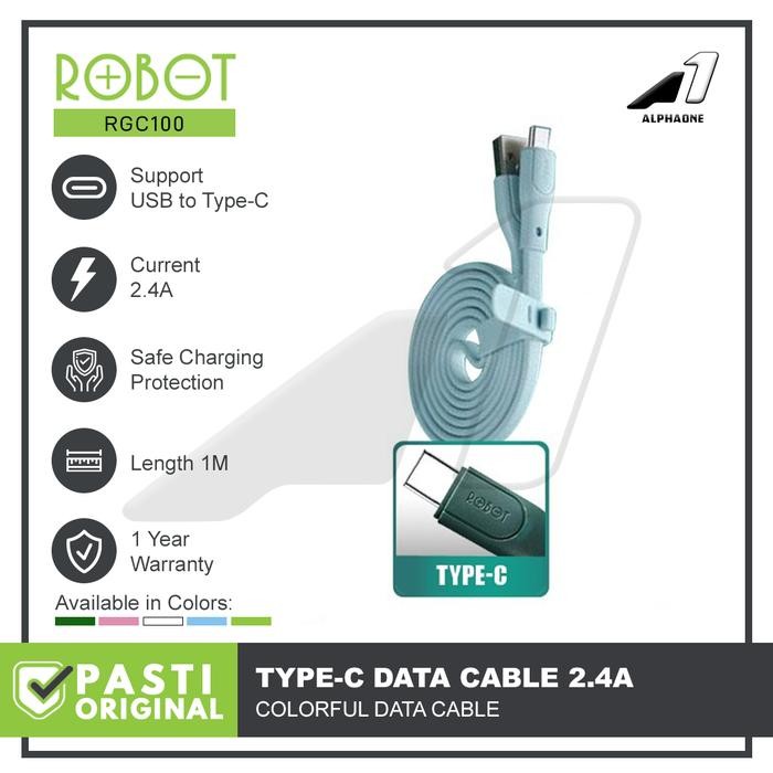 ROBOT Kabel Data Type C RGC100 Kabel Charger Casan HP Quick Charge