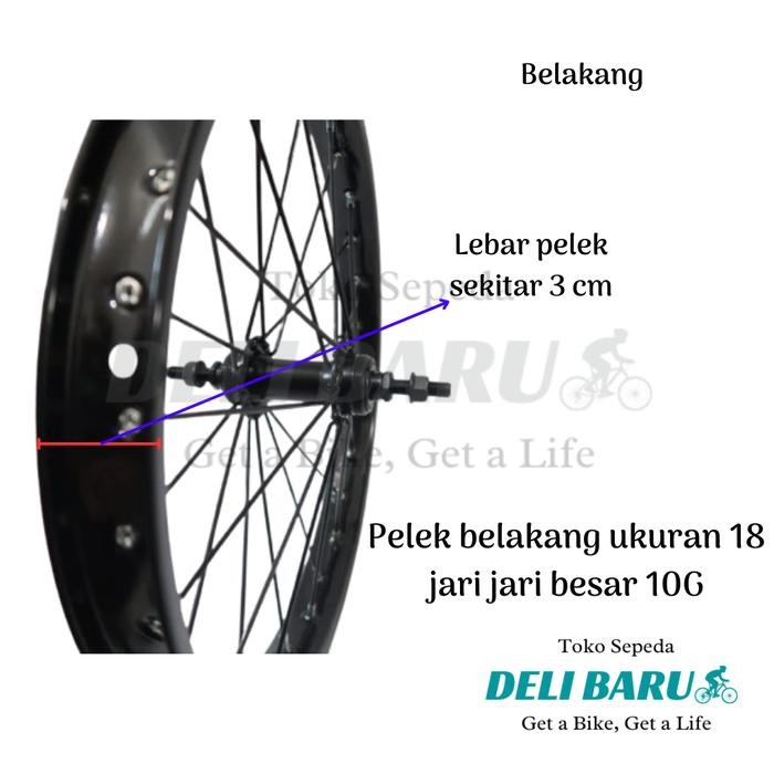 PELEK JADI MODEL JARI BESAR 10G BELAKANG WHEELSET UKURAN 18 VELG BESI WARNA HITAM SEPEDA ANAK UKURAN