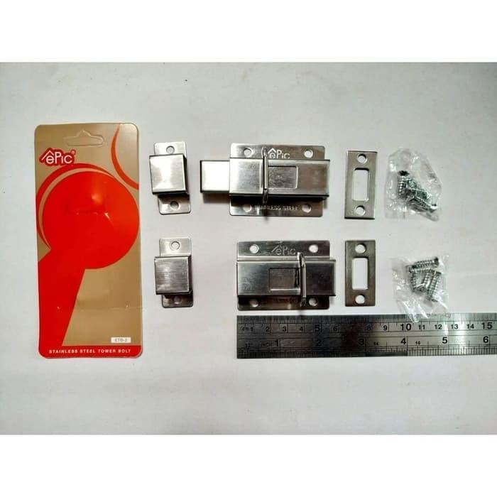 SLOT KUNCI PINTU JENDELA GRENDEL STAINLESS EPIC TOWER BOLT 2 INCH