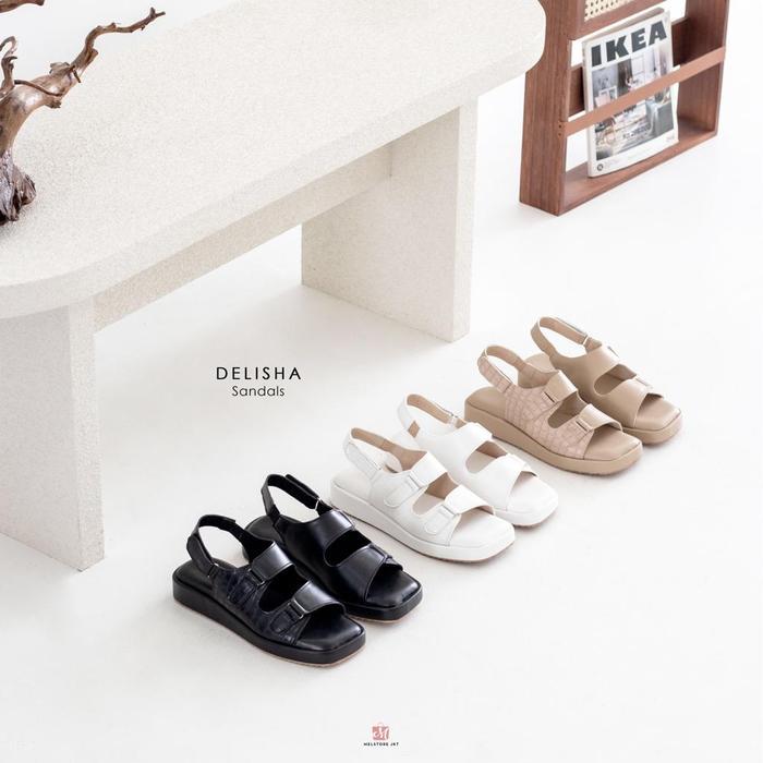 Damelia Mel Jkt Delisha Sandals Wanita Sendal Tali Belakang Platform Casual Stylish Terbaru 