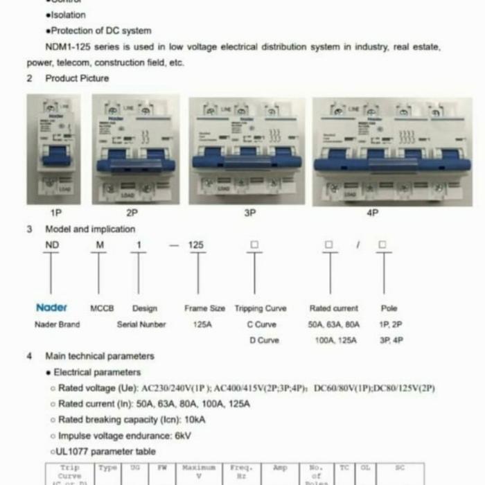 MCB DC Nader 100A 80V