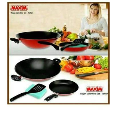 MAXIM VALENTINO SET: WAJAN + TEFLON + SPATULA + SPONGE ORIGINAL QUALITY