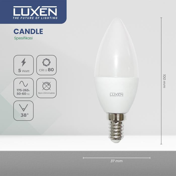 NEW LUXEN LAMPU LED CANDLE 5 Watt Fitting E14 Cahaya Putih, Kuning dan Semu