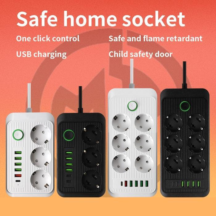 Promo Terlaris Colokan Listrik Power Socket Stop Kontak Fast Charging 3/6 Socket 4 Usb 1 Type C Port