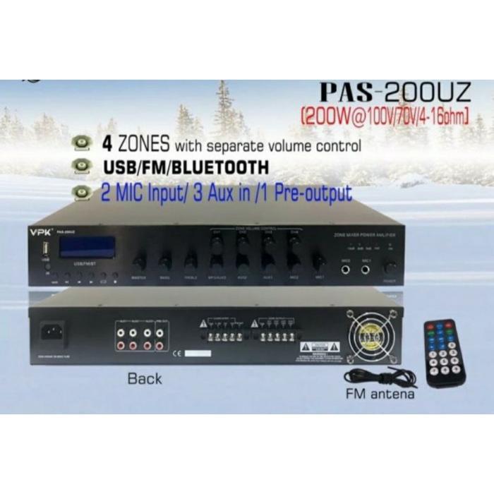 Ampli PA system 4 zone VPK pas 200uz 4 zone 200 watt