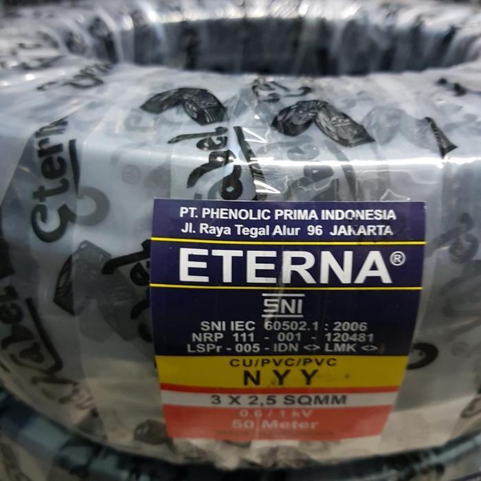 Kabel eterna nyy 3x2,5 @50m 3x2.5 hitam tunggal kawat