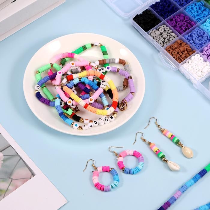 Clay Beads Bracelet Making Kit Flat Beads Boho Jewelry Making Acce Polymer Clay Chips Bead for DIY