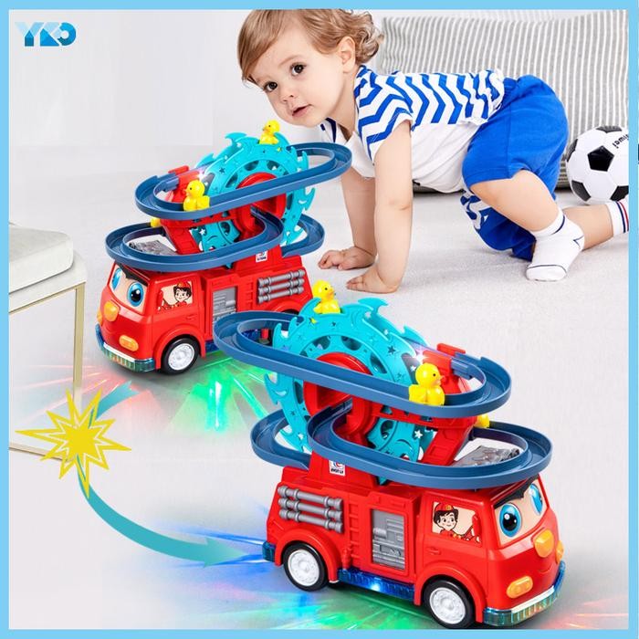 YKO Mainan Anak Mobil Pemadam Perosotan Putar Bebek Tiranosaurus Toy Car