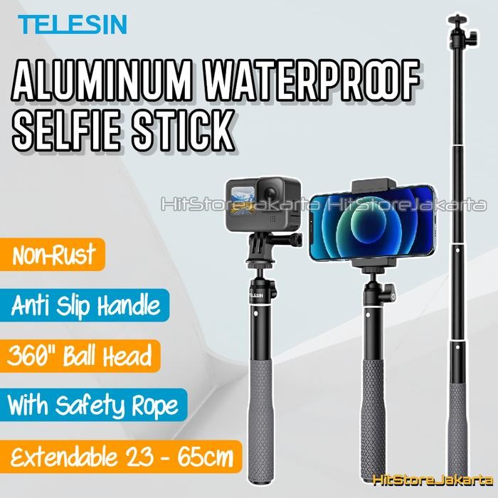 Khusus Grab Telesin Aluminium Waterproof Selfie Stick For Gopro Insta360 Osmo Action Cam Tongsis