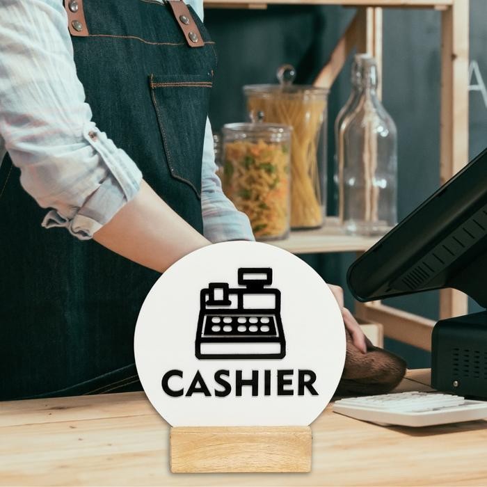 

SIGN KASIR AKRILIK TIMBUL PAPAN TANDA KASIR AKRILIK ELEGAN TABLE SIGN CASHIER FREE TATAKAN KAYU