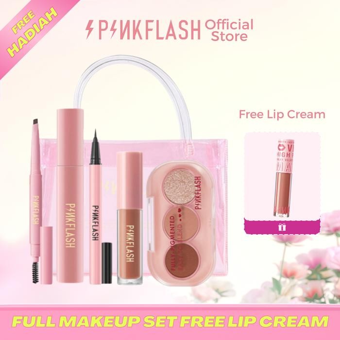 PINKFLASH Eye Makup Set 3 Shades Eyeshadow Matte Liquid Lipstik Ombre