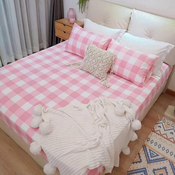 New Sprei Set Aesthetic Korea Style Emily Pink