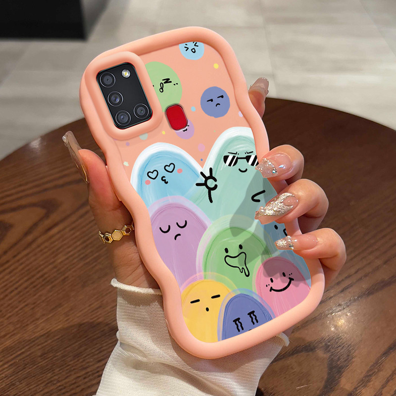 Casing Untuk Samsung A21s Case Casing Kartun Emoji Tas pola HP Cesing lunak Silikon Softcase Macaron