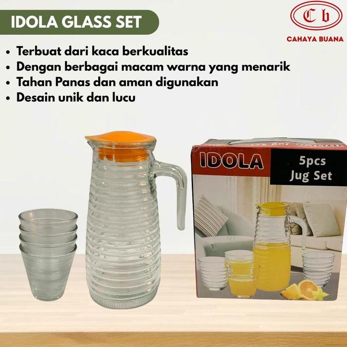 IDOLA WATER JUG SET 5 pcs Teko Ceret gelas 4 Pitcher Kaca Buah Kitchenware