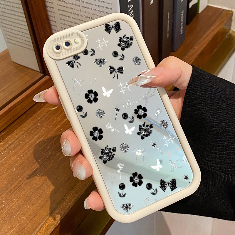 Casing Hp OPPO A5 A3s A12E Realme C1 Case Casing HP pola Bunga Hitam Kesing Kasing cermin Cesing Sil