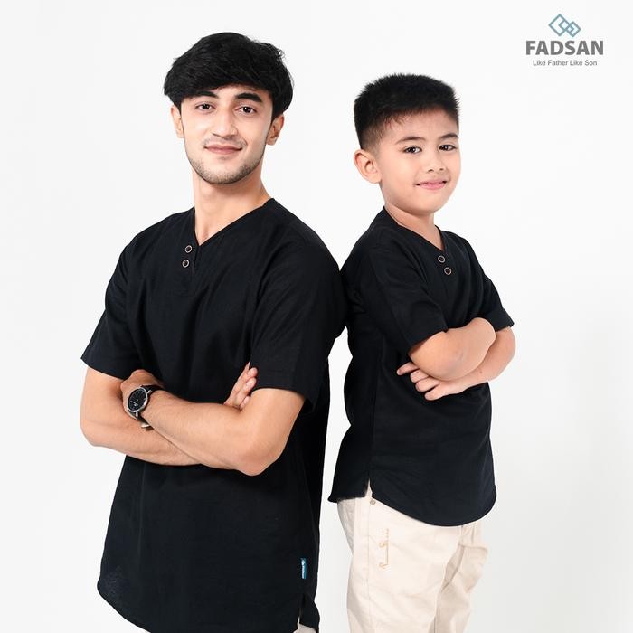 Pilihan- Fadsan Mono Black Series Baju Koko Lengan Pendek Couple Ayah Anak Dewasa Bayi Kurta