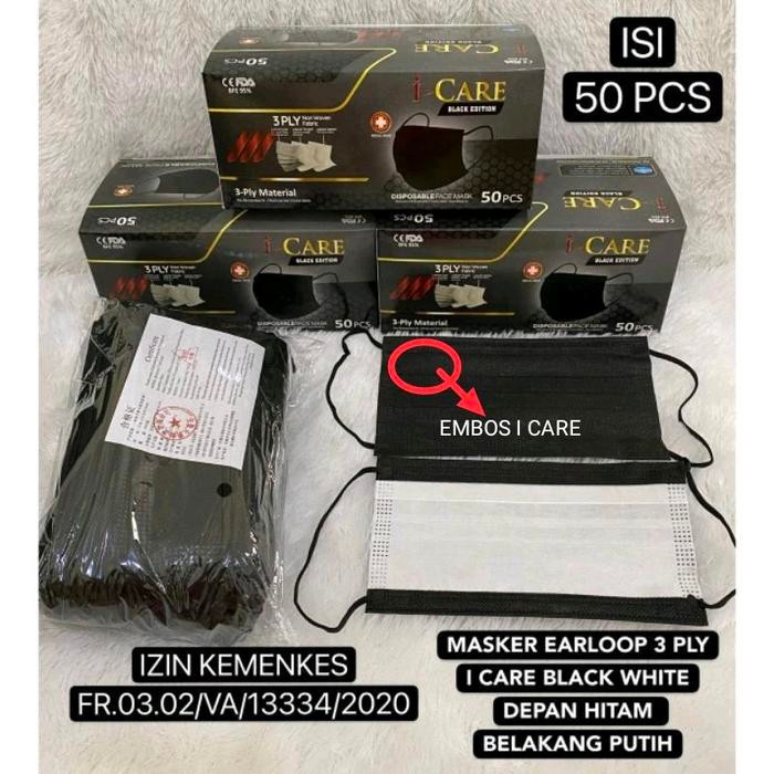 OJ MASKER ICARE HITAM DALAM PUTIH ISI 50PCS+BOX