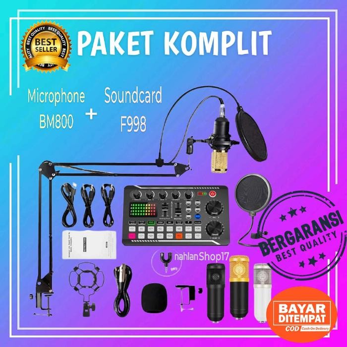 Ready PAKET LENGKAP SOUNDCARD F998 CONDENSER MIC MICROPHONE BM800