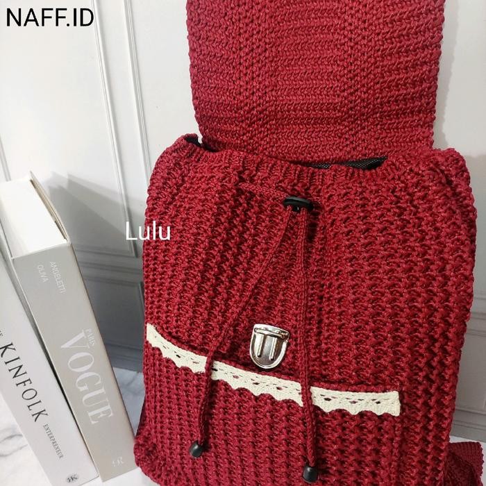 Top Lulu Tas Ransel Renda Bahan Rajut Ukuran Besar