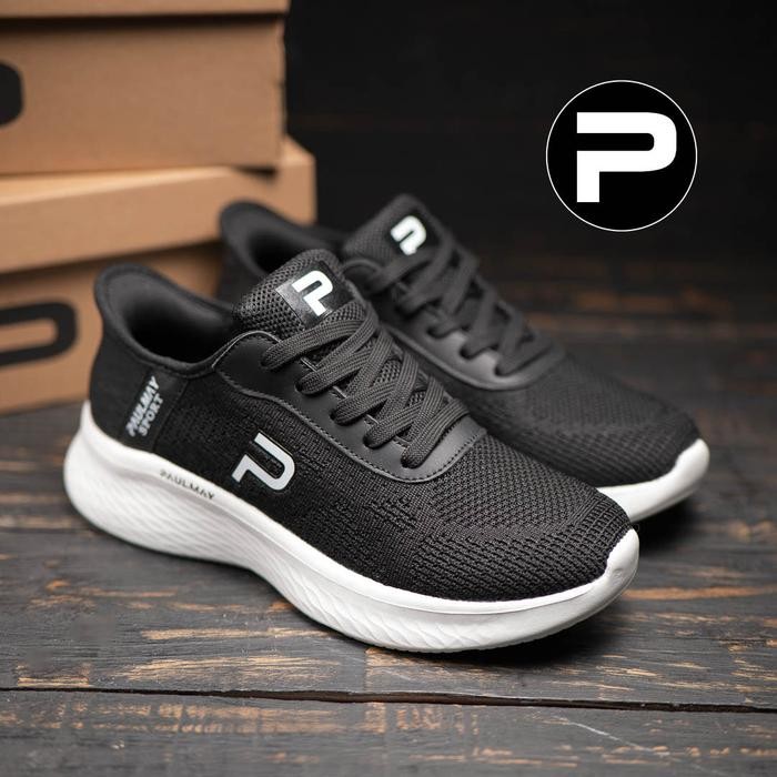 ORIGINAL PAULMAY - Sepatu Sneakers Running Pria Go Run Black White READY STOCK