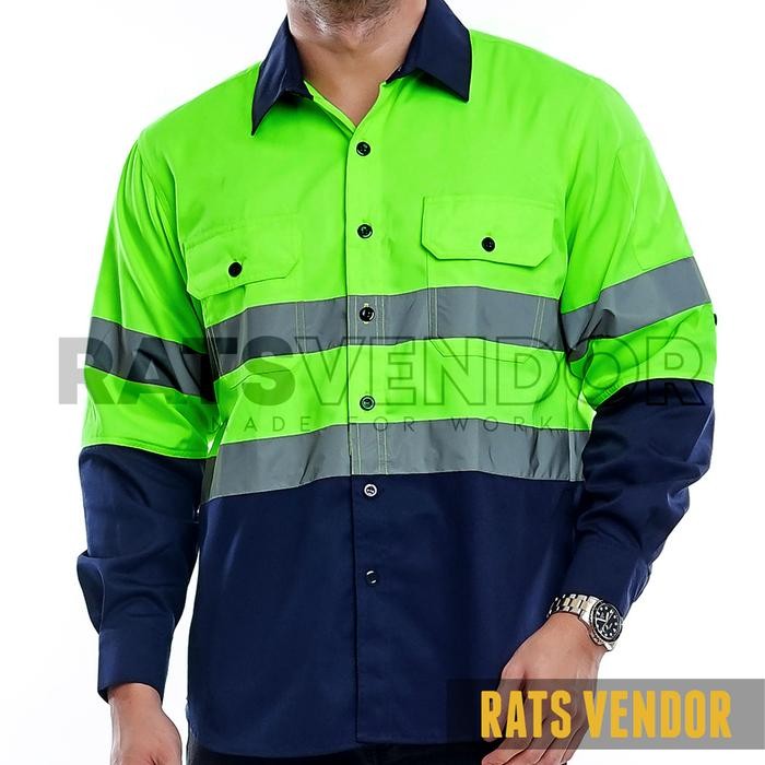 Ratsvendor Kemeja Safety K3 / Baju Proyek Tambang / Wearpack Kerja / Seragam Lapangan Warna Hijau