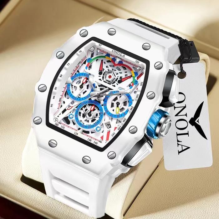 Luxury Watch Men'S Onola Fashion Casual Multifunctional Silicone Tape Waterproof Quartz Watch White