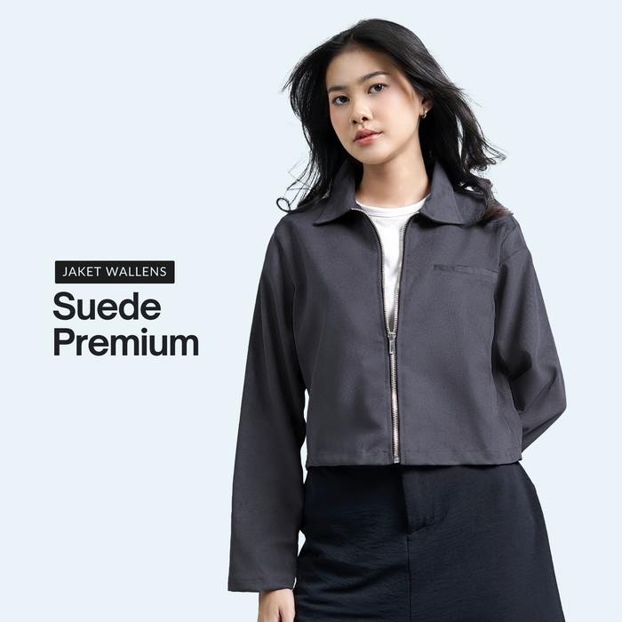 1fihz- Belinine Wallens Jaket Crop Wanita Lengan Panjang Full Zipper Bahan Suede Premium
