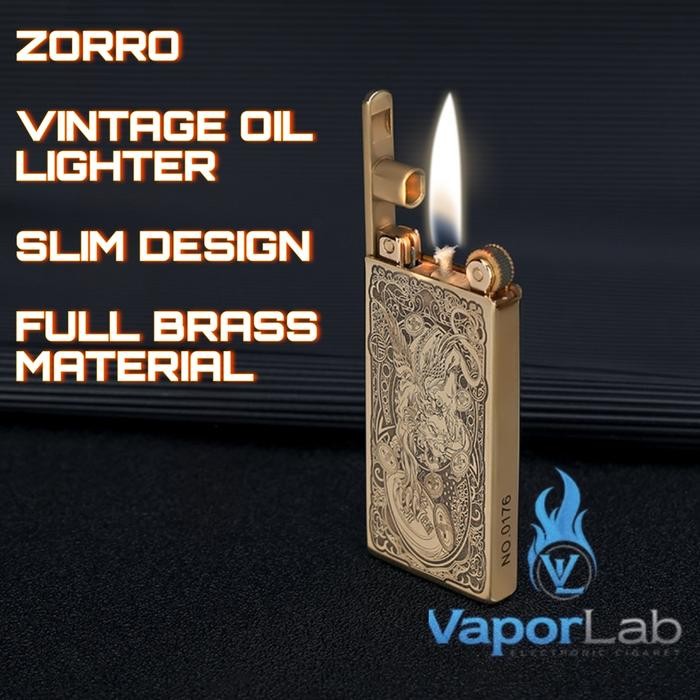 korek api sumbu minyak zorro 753 slim vintage brass copper oil lighter