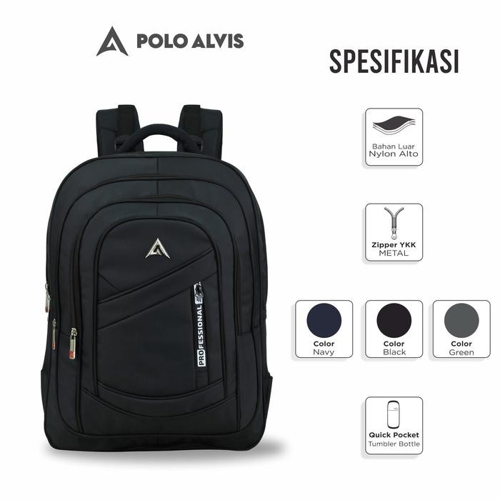 POLO ALVIS - Pro Eternal Tas Ransel Pria Sekolah SMP SMA Kerja Nilon Alto Backpack Laptop 20 inch