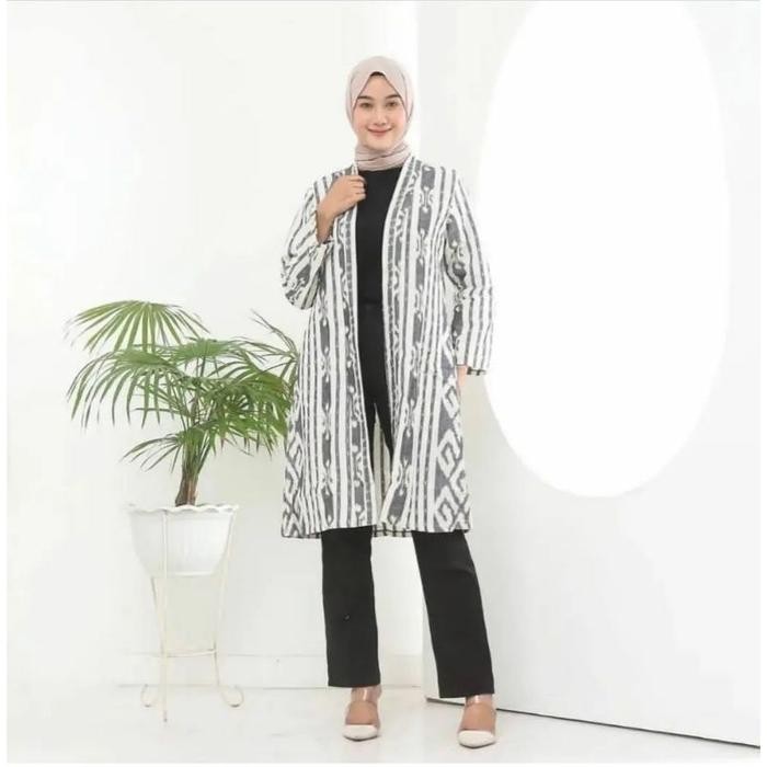 Baju Outer Wanita Batik Long Cardigan Tenun Etnik Oversize Jumbo