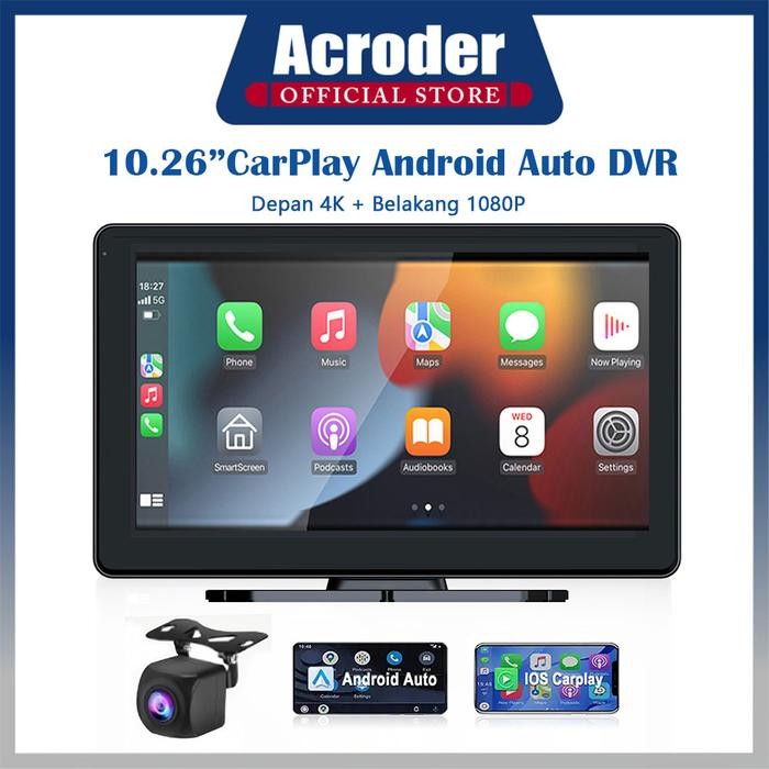 RZM Acroder Dashcam Mobil 10 inch Carplay Android Auto DVR Layar Sentuh Dual Lens Loop Recording