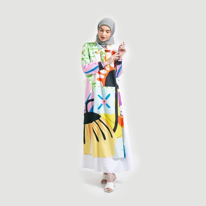 k4un- Gamis Print Aziza By Ameela.Kl Muslim Toyobo Dress Wanita Motif Katun Printing Bunga