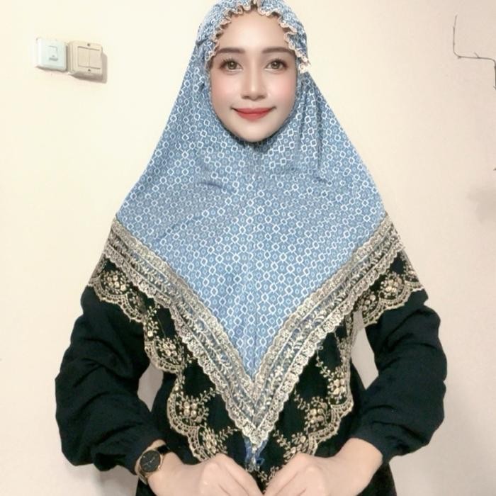 KirimCpT- Hijab Instan Sabila Bergo Kerut Dahi Renda Mewah Jersey Mamosa By Rizwa Kerudung