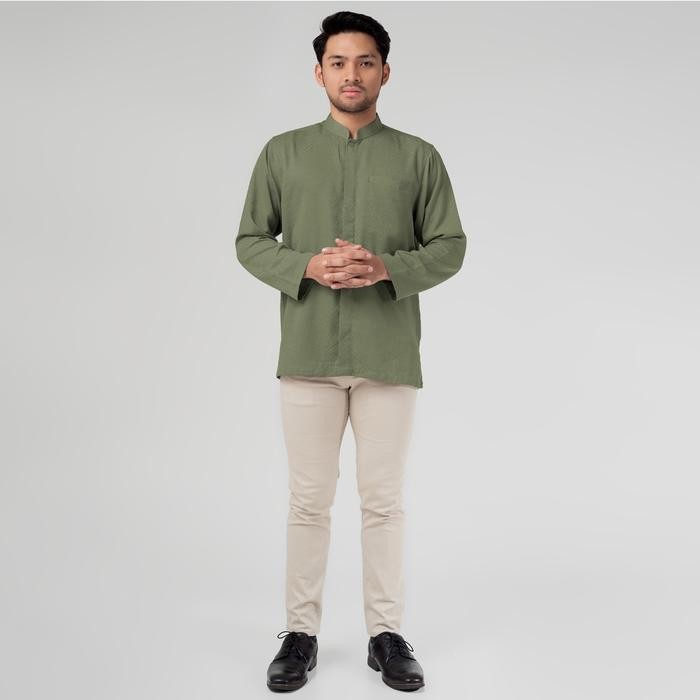 HRG DISKON Benhill Kemeja Koko Pria "Tenun Sultan" Dobby Lengan Panjang Olive 29930-31-36709 Muslim