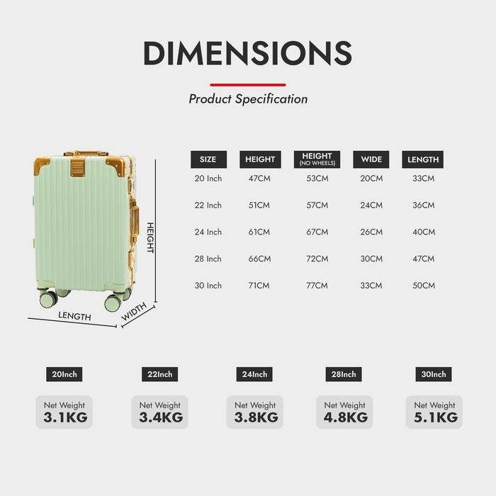 t01z- Roaming Koper T088 Kabin Size 20 Inch Sd Bagasi Size 28 Inch Aluminium Frame Tsa Lock