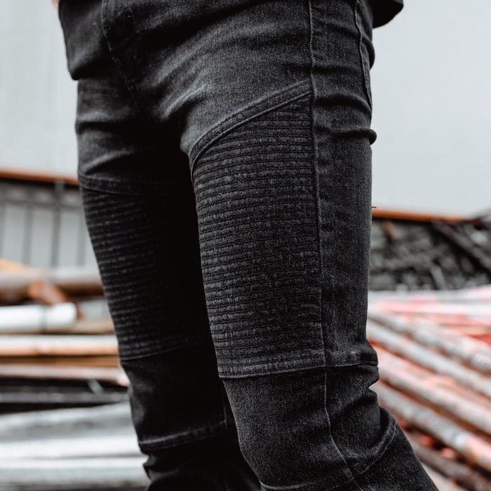 ftxr- Lod.Denim - Triple Black Biker - Celana Panjang Jeans Biker Denim Tidak Sobek / Non