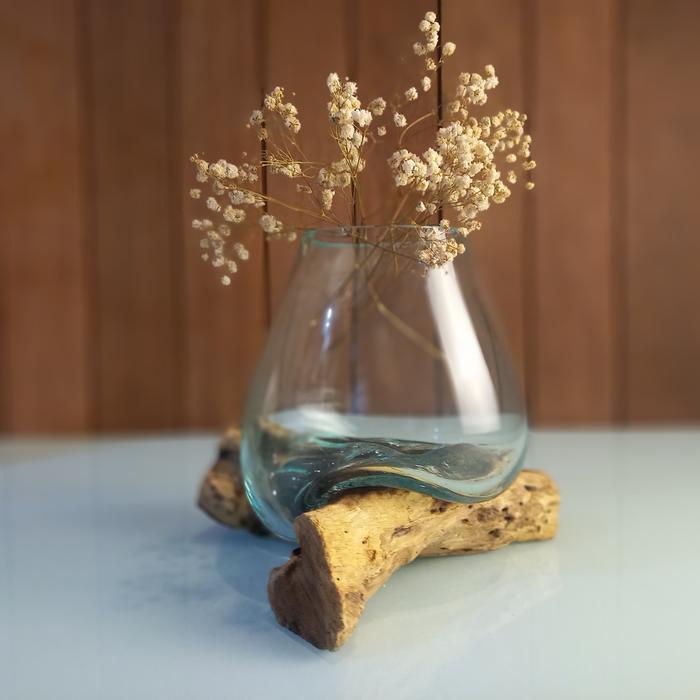 Leolle Bali Vas Bunga Kaca Tiup Wood Glass Terrarium Kaca Unik Dekorasi Meja Estetik Akuarium Mini