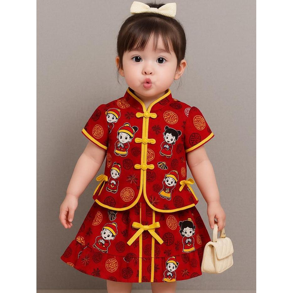 Promo Setelan Baju Cina Rok Anak Cewek Paling Terlaris//Baju Imlek Anak Paling Termurah Motif