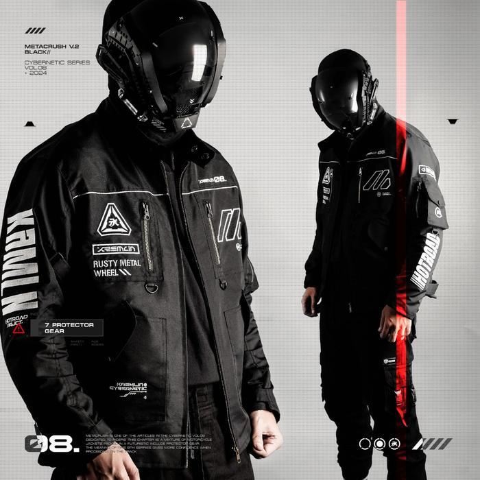 Promo Kremlin Jacket Black Biker Cyberpunk Motor - Metacrush V.2 - Hitam