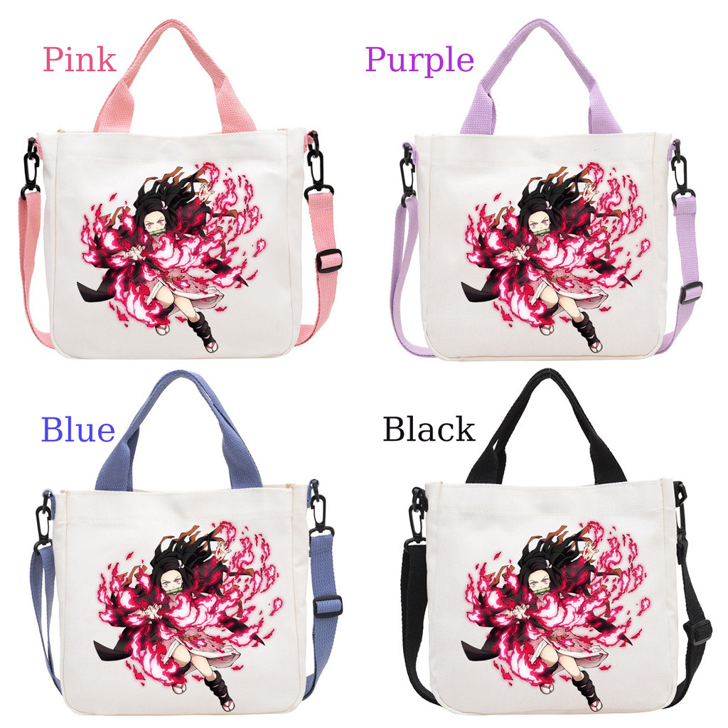 Demon Slayer Kamado Nezuko Tanjirou Anime Cartoon Crossbody Bag Commuting Shoulder Bag Canvas Tote