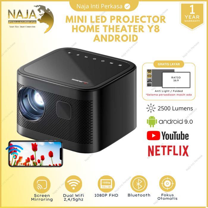 Smart Mini Proyektor Y8 Android 9.0 Wifi 2500 Lumens | Proyektor Mini Portable | Proyektor Mini Andr