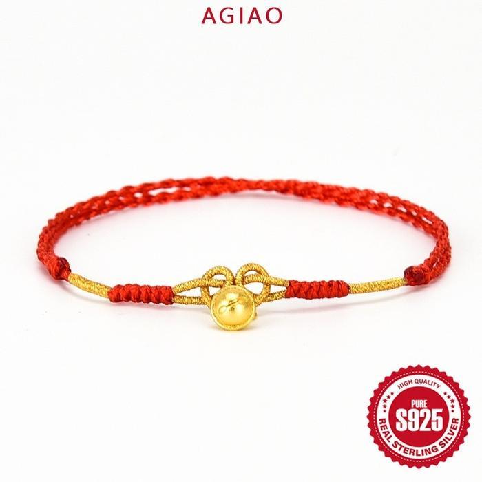 AGIAO Gelang Kaki Lonceng Kecil Emas Buatan Tangan Anyaman Tali Kaki Merah Keberuntungan - Gelang Ka
