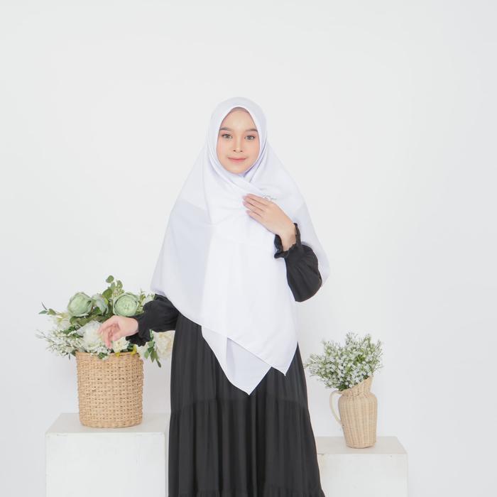 FIRST HIJAB - Athifa Jilbab Segiempat 130x130 cm Bahan Wolfis | Hijab Kantoran - Putih, 115x115cm